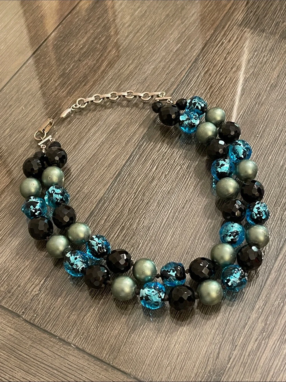 Vintage Glass Two-Strand Beaded Statement Necklace